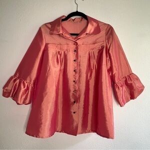 Agora iridescent petal pink pleated blouse, Sz S. Preowned. EUC.